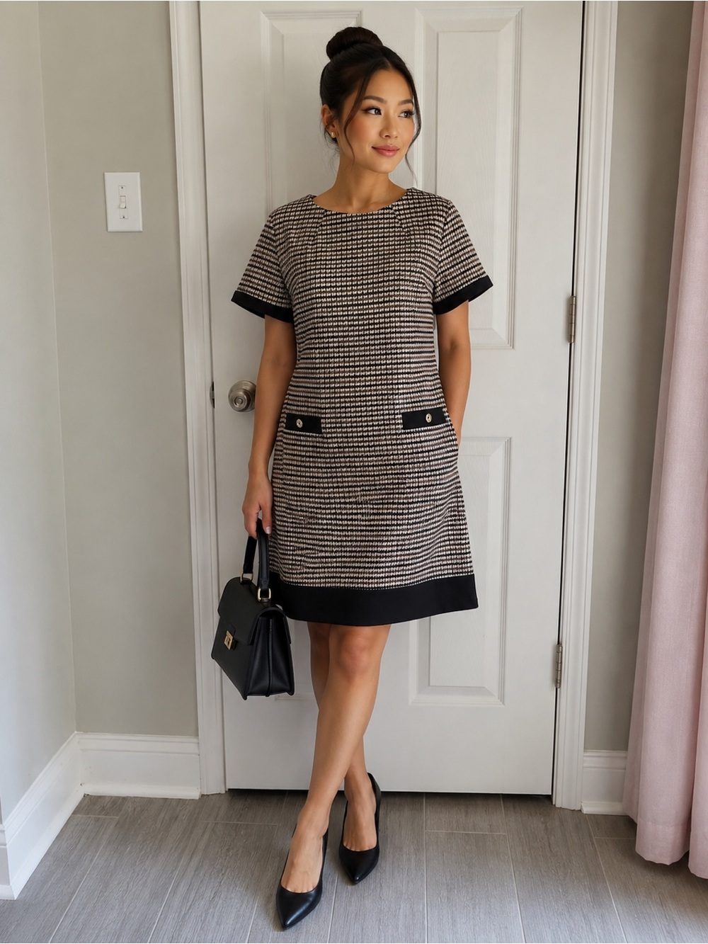 Tommy Hilfiger Black and White Houndstooth Shift Dress